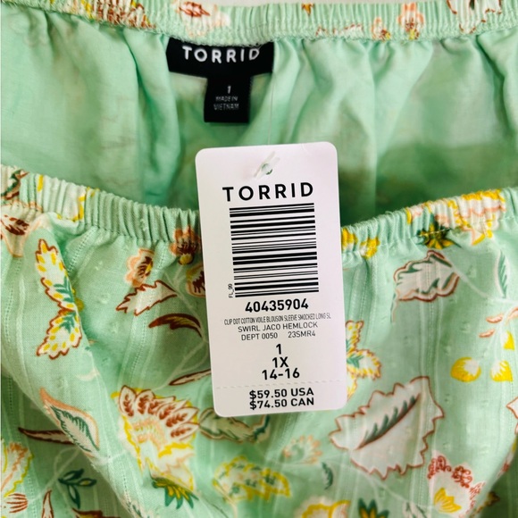 NWT Torrid Clip Dot  Cotton Viole Blouson Sl. Sq. Neck Smocked Top Size 1X 14-16 - Picture 7 of 13